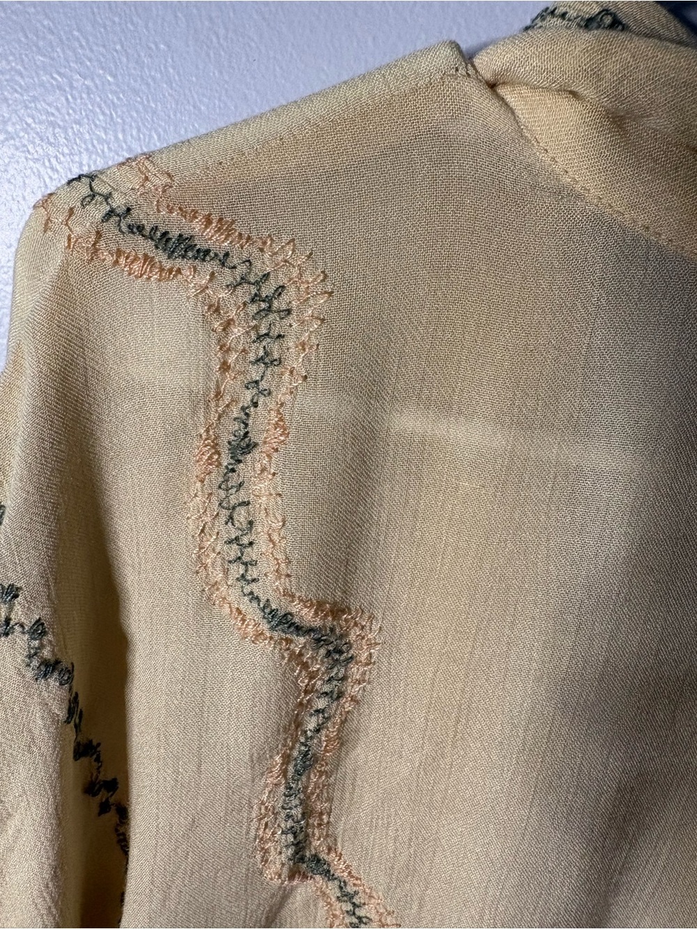Free People Embroidered Women's Cream Draped Kimono Robe with Tie Waist XS - Picture 7 of 7